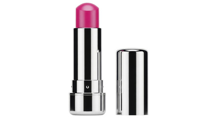 Obraz premium Isolated beauty product lipstick with cap near the package, fashionable makeup item for women