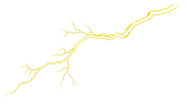 Isolated yellow lightning bolt with jagged branching for stormy graphic design elements