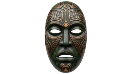 Isolated ornate mask with geometric details, cultural artifact for fantasy or tribal theme