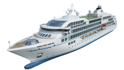 Isolated cruise ship at sea, luxury yacht for ocean travel vacation and leisure tourism