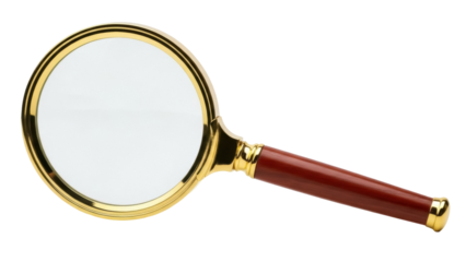 Isolated magnifying glass with wooden handle, precision optical tool for close inspection