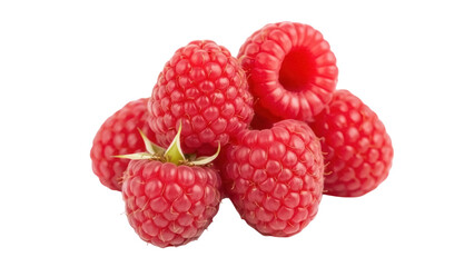 Isolated bunch of vibrant red raspberries, close-up studio shot of delicious summer fruits