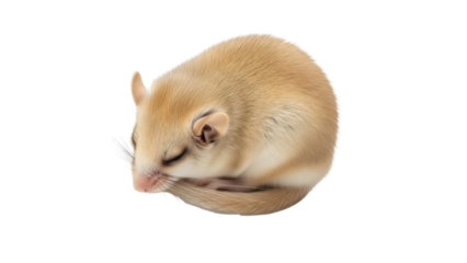 Isolated sleeping fat sand rat, Psammomys obesus, curled up, close-up in a curled-up pose