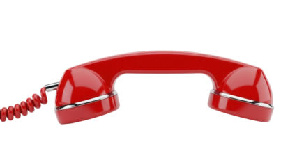 Isolated Vintage Red Telephone Handset with Cord, Retro Communication Device, Receiver