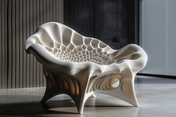 Innovative 3D Printed Furniture with Organic Biomimetic Textures and Sinuous Sculptural Design in Futuristic Aesthetic
