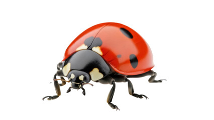 Isolated ladybug with a red shell and black spots on a solid background for graphic design