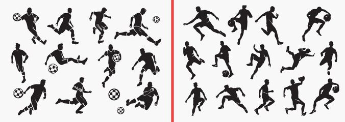 soccer player silhouettes vector, football action clipart, sports athlete svg, soccer movement illustration, game action graphics, black football silhouettes, sports vector art, soccer pose design, pl