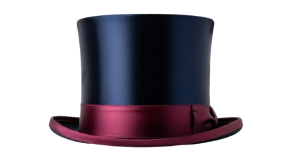 Isolated Stylish navy-blue top hat with magenta-colored ribbon - Victorian fashion accessory