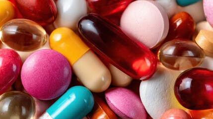 An array of multicolored pills and capsules displays an intriguing variety, symbolizing health, wellness, and the complex nature of medicine in everyday life.