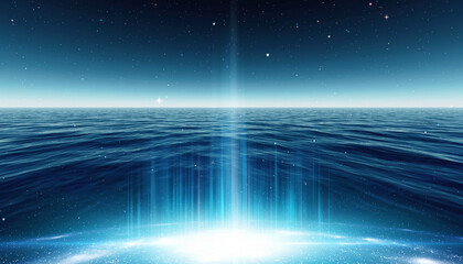 光が降り注ぐ宇宙の海背景：Cosmic Light Falling Over the Ocean
