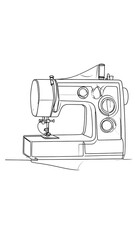 Line drawing of a vintage sewing machine, side view, on white