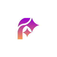 letter F sparkle with purple sunset in white background
