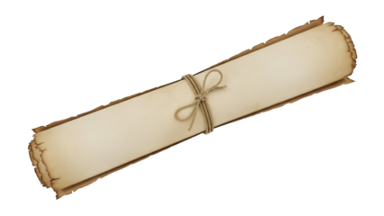 Isolated scroll document tied with rope, antique paper for announcement, ancient text concept