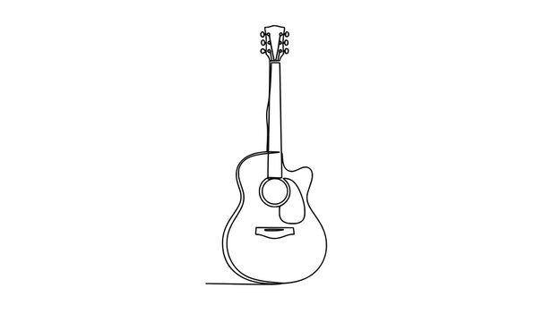 Continuous line acoustic guitar minimalist vector illustration