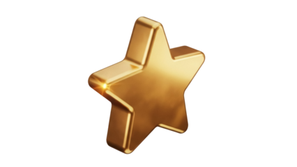 Isolated shiny golden star rendering, award or achievement symbol, success sign icon image