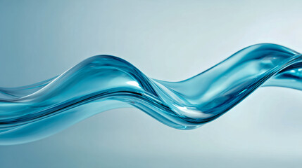 Smooth flowing blue liquid wave with glossy reflective surface and dynamic curves creating an elegant and fluid abstract motion design on light background