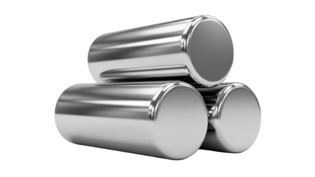 Isolated metal cylinders stacked in a pile, gleaming chrome rods for engineering usage - Powered by Adobe