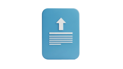 Isolated Blue icon showing an arrow pointing upwards over lines indicating document upload