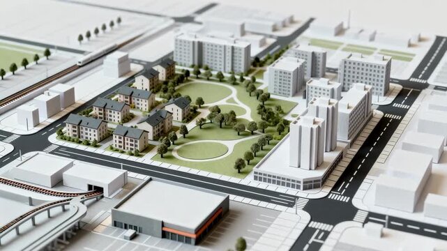 Medium shot of a scale 3D printed architectural model demonstrating proportional accuracy and spatial relationships in urban planning.