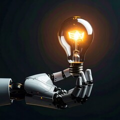 A white robotic arm holds a glowing lightbulb (2)