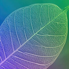 Detailed close-up of a translucent leaf's intricate veins.  Soft gradient colors blend through the leaf's structure