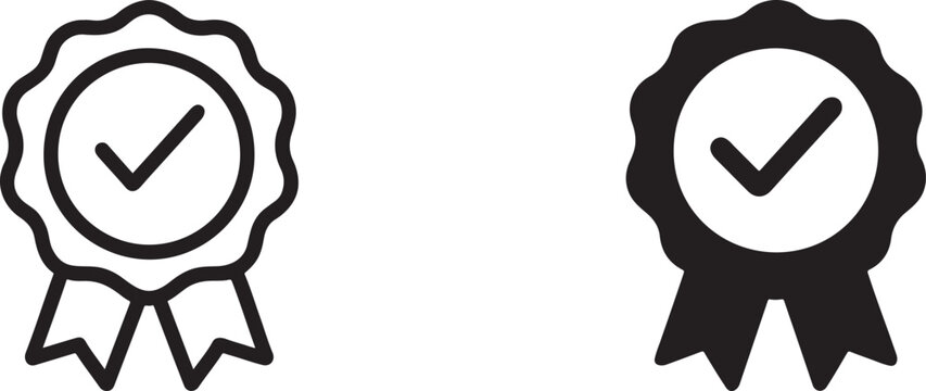 Verified guarantee badge with checkmark icon in silhouette style for trust and quality, EPS vector.