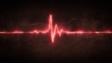 Glowing red heartbeat pulse line or EKG waveform on dark textured background