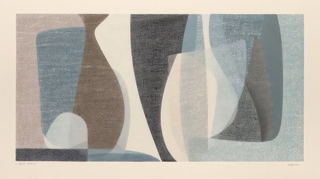Abstract minimalist composition with organic silhouettes and grainy texture in muted earth tones