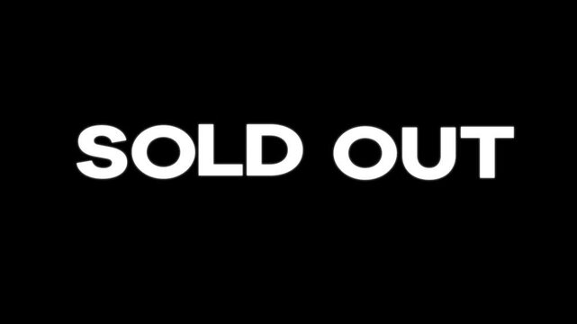 Animation sold out text bounce effect with black background. Suitable for business video. 4k video.