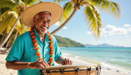 Caribbean Drummer – Vibrant Cultural Performance with Traditional Instrument for Panama Musicians Parade and Independence Day Celebrations