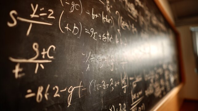 Mathematics equations on blackboard academic classroom education chalk learning calculation algebra numbers problem solving focus - Powered by Adobe