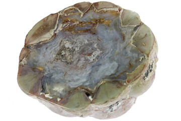 cut in half thunderegg from Buchanan, Oregon, USA isolated on white background