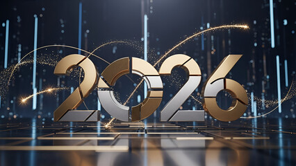 Futuristic 2026 New Year Digital Typography