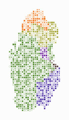 Qatar, shape of the country build of colored cells. Digital style map of the Qatar on white background. Small size square blocks. Creative vector illustration.