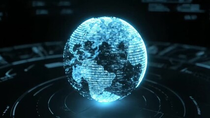 Vibrant blue digital world rendering, illustrating global communication, data processing, and futuristic network infrastructure - Powered by Adobe