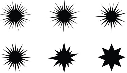 Black Silhouette Vector Icon Set Representing Geometric Starbursts Radiant Sparks Highlighting Accents Flash Effects and Professional Design Emphasis Symbols © V Stock