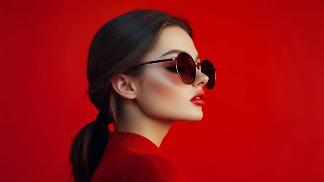 Fashion Portrait &ndash; Chic Sunglasses and Monochromatic Red Styling for Modern Lifestyle Blogs and Design Inspiration