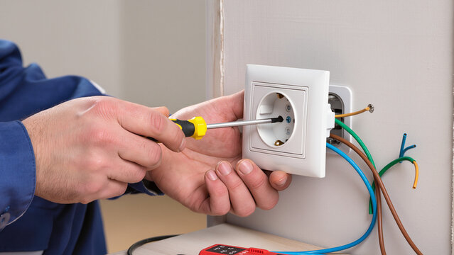 electrician fixing electrical outlet