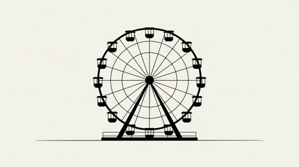 A minimalist black and white line drawing of a Ferris wheel against a plain off-white background.