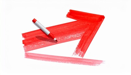 Red marker drawing bold arrow pointing upper right on white background, thick textured strokes.