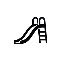 A minimalist black and white icon depicting a playground slide with a ladder