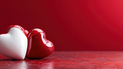 A striking visual of a red and white heart, representing love and unity, sitting gracefully against a vibrant red backdrop, perfect for themes of romance and affection.