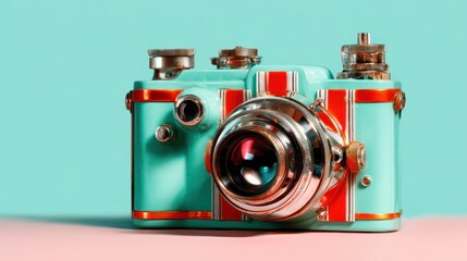 This image showcases a vintage camera drenched in a lovely retro color palette, exuding nostalgia and a charming allure that represents the art of photography.
