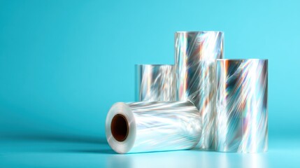 A collection of colorful, shimmering foil rolls reflects light in a captivating manner, highlighting the versatility and aesthetic appeal of modern packaging and artistic design.