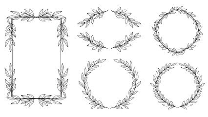 Obraz premium Elegant Handdrawn Leaf Frame and Borders Collection for Design Projects