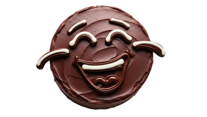 Delightful chocolate cupcake with smiley icing isolated on transparent background
