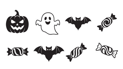 Fototapeta premium Halloween Halloween Bats Ghosts and Candies Icons Set for Spooky Holiday Decor