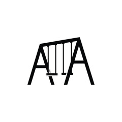 Minimalist black silhouette icon of a children's playground swing set