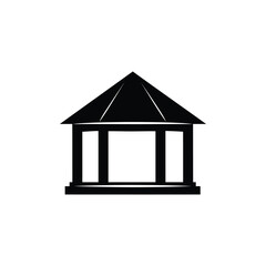 Minimalist black icon depicting a small pavilion or outdoor structure with a pyramidal roof