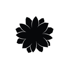 Stylized black flower or mandala icon with multiple petals and points, isolated on a white background